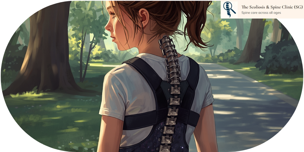 Girl wearing a scoliosis brace