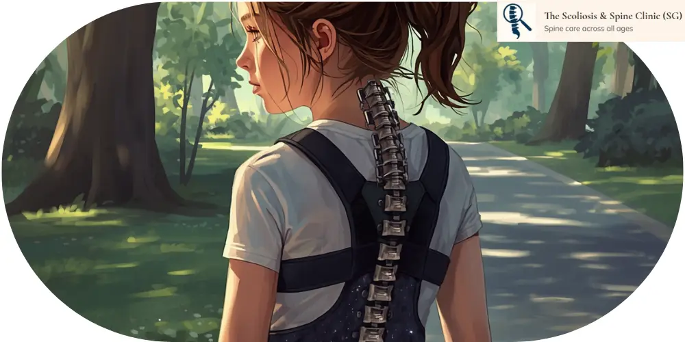 AI generated image of a girl wearing scoliosis brace
