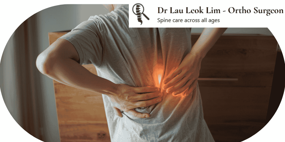 Person with lower back pain and radiating leg pain from a slipped disc